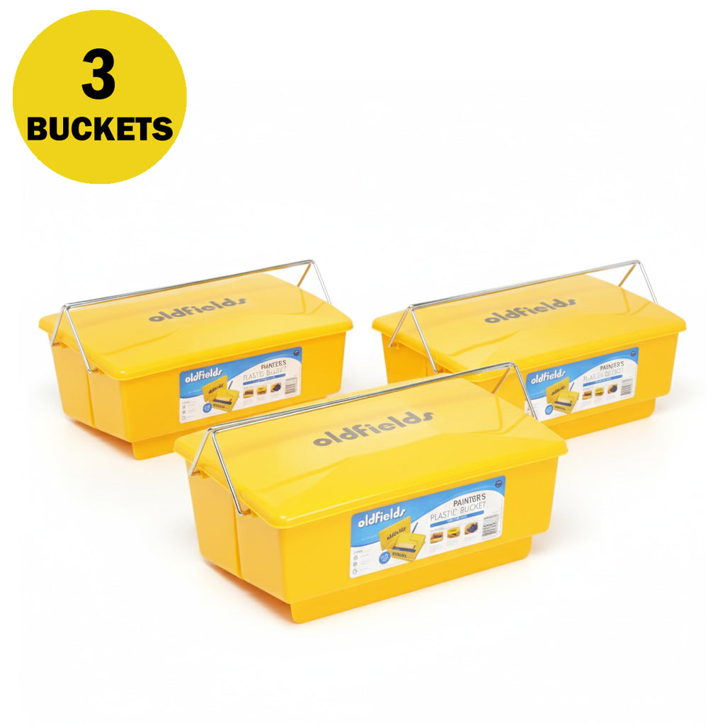 Oldfields Strong Plastic Bucket with Lid for Painters Pack of 3