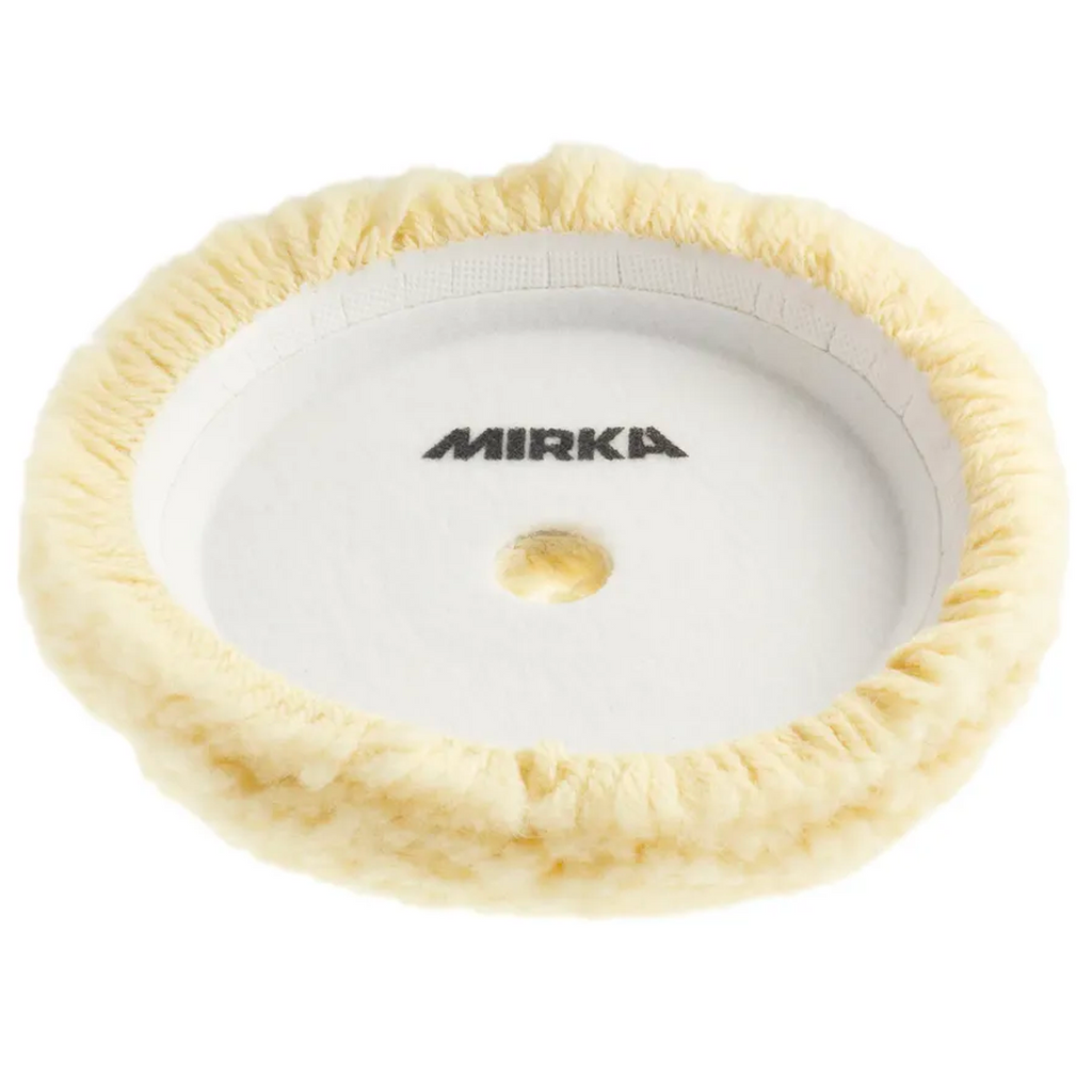 Rear view of the 150mm Mirka wool polishing pad showing the secure grip attachment