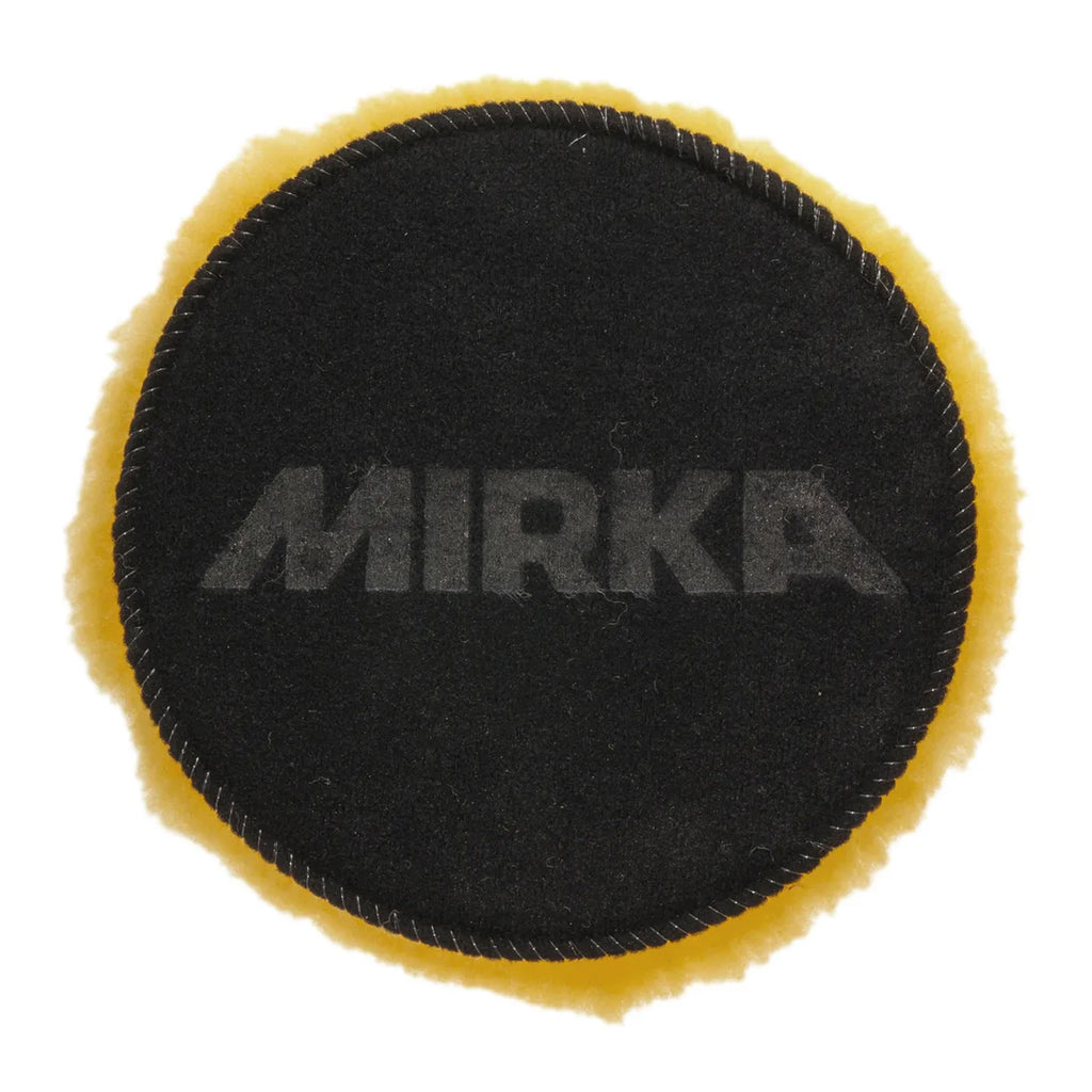 Rear view of the 150mm Mirka lambswool pad showing the secure grip attachment