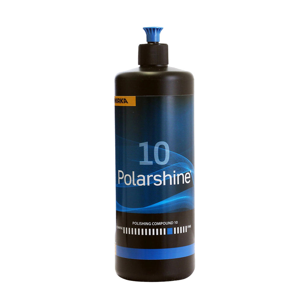 Tradie applying Polarshine 10 compound to a yellow waffle foam pad for a high-gloss finish