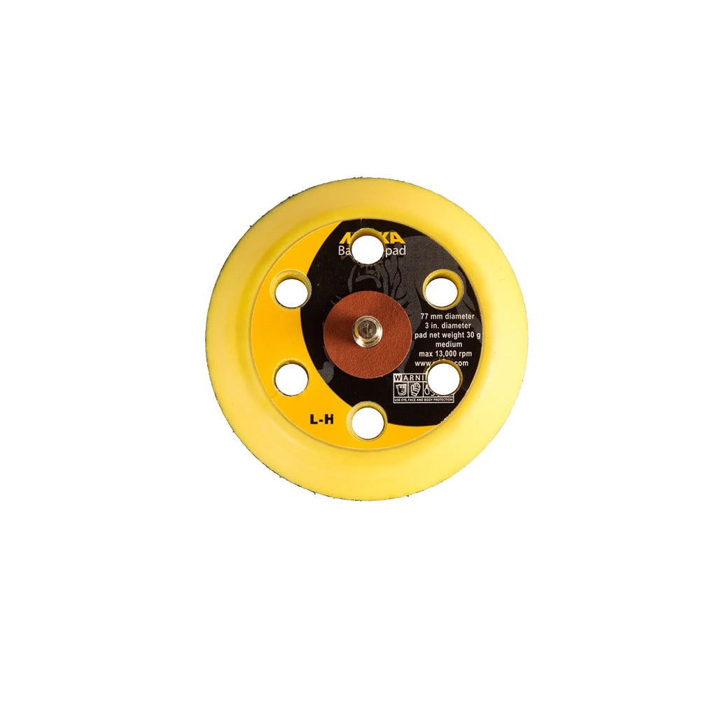 Mirka 77mm medium backing pad with 6-hole pattern and 1/4 inch threaded screw
