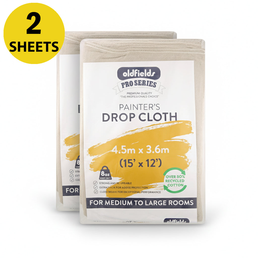 Bulk pack of 2 Oldfields Pro Series 4.5m x 3.6m drop cloths for large area protection