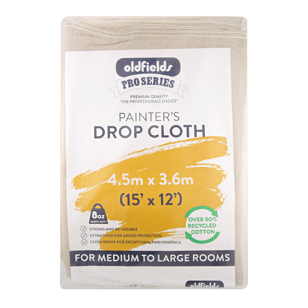 Oldfields Pro Series 4.5m x 3.6m drop cloth for medium to large rooms, heavy-duty 8oz
