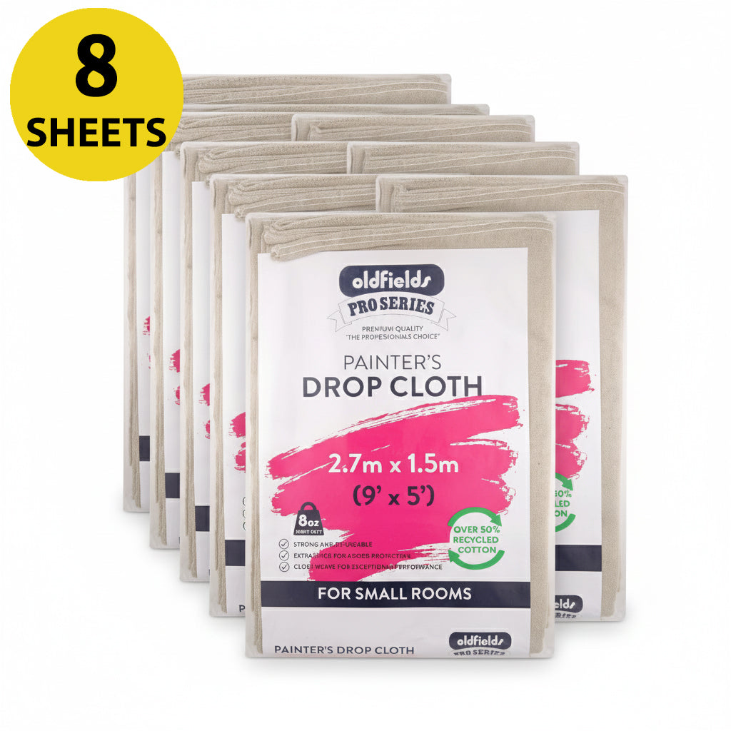 Bulk pack of 8 Oldfields Pro Series 2.7m x 1.5m drop cloths for entryways and furniture