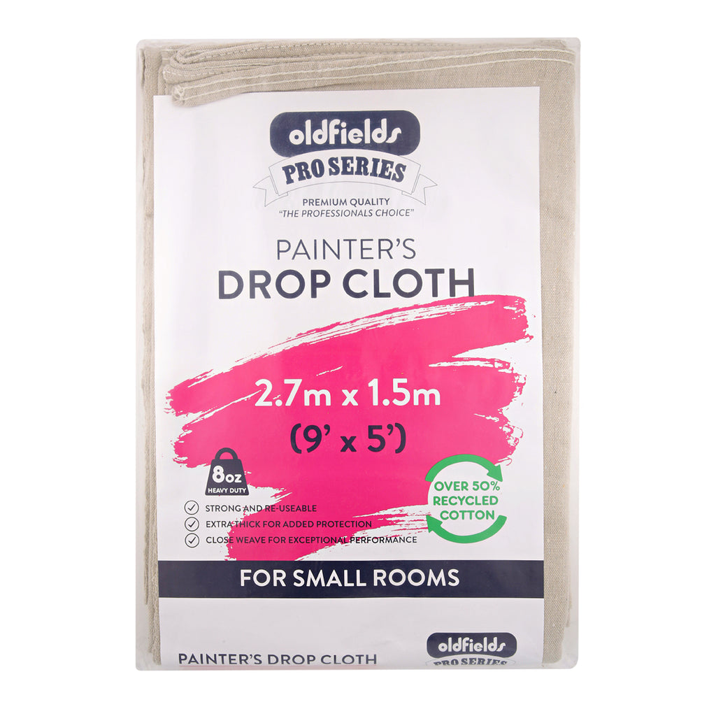 Oldfields Pro Series 2.7m x 1.5m drop cloth for small rooms, heavy-duty 8oz cotton