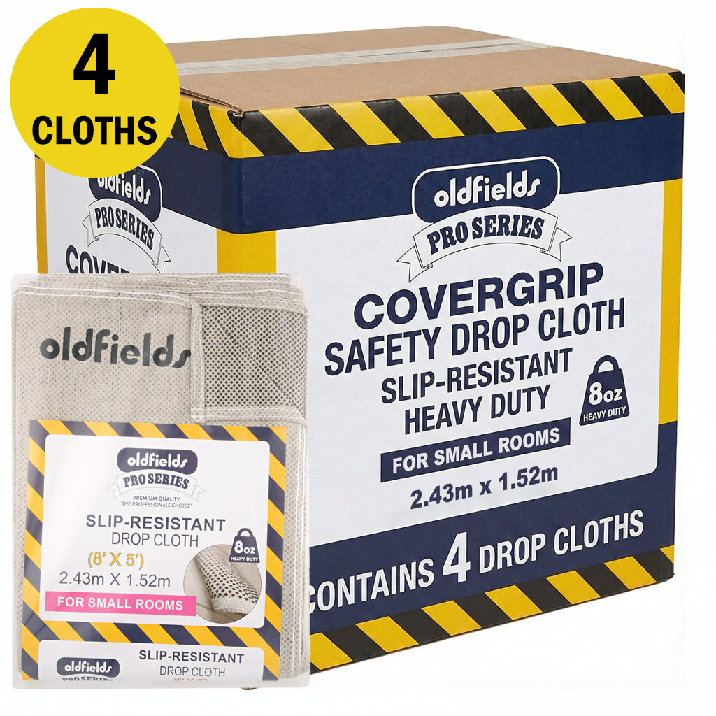 Trade box containing 4 Oldfields Pro Series heavy duty drop sheets for small rooms