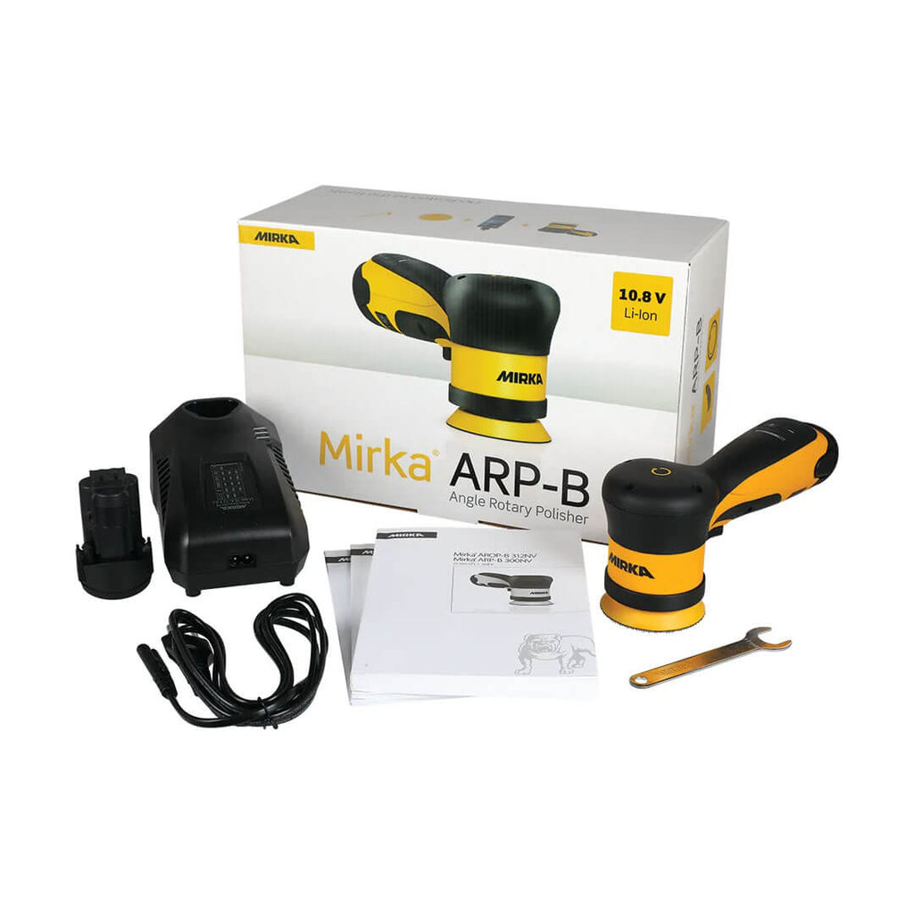 Mirka ARP-B kit with cordless polisher, two 2.5Ah batteries, charger and manual