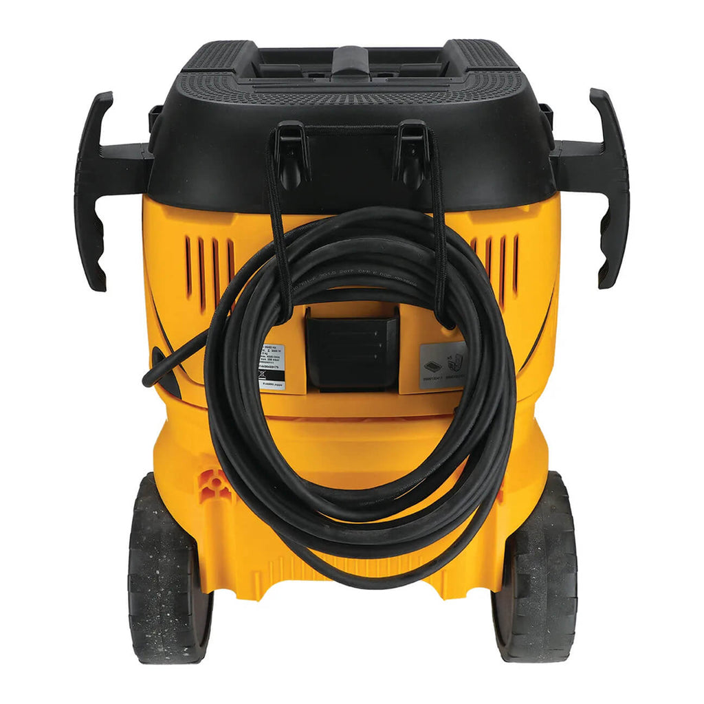 Rear of Mirka dust extractor featuring integrated cable storage and hose hooks
