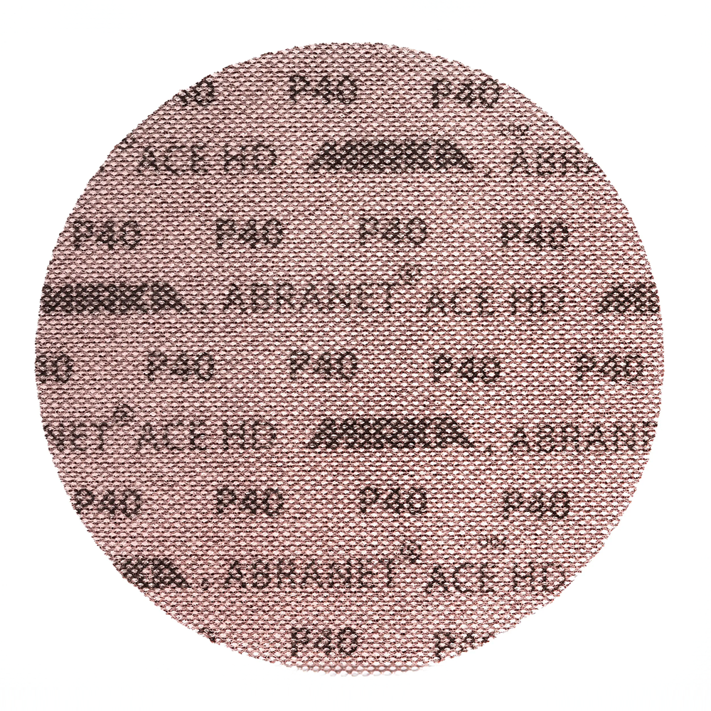 Close-up of the brownish diamond-pattern net structure on a 125mm Abranet Ace HD disc