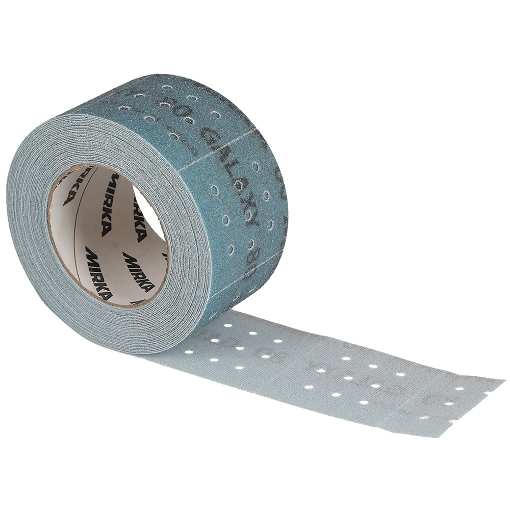 Mirka Galaxy 10.2m abrasive roll showing the dust-repellent coating and Multifit pattern