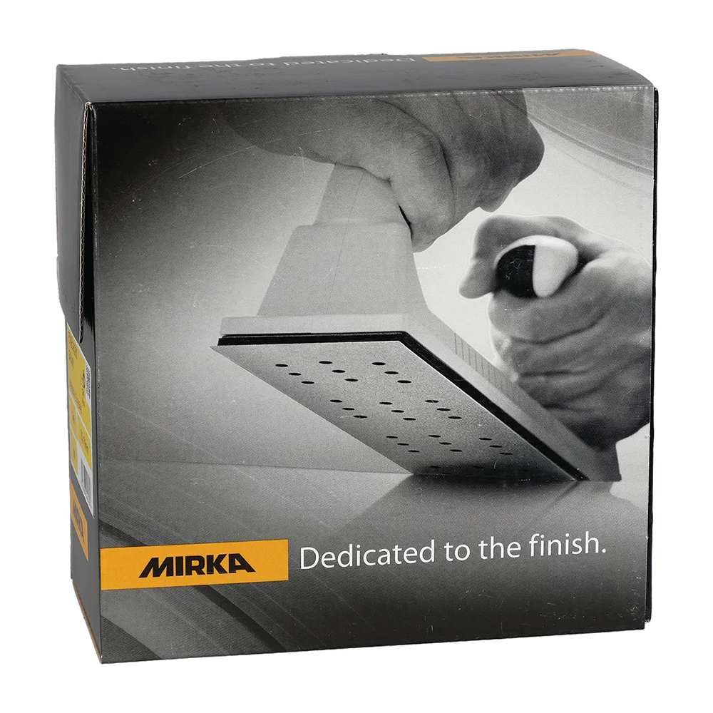 Mirka Galaxy box showing a tradie using a manual sanding board on a flat panel