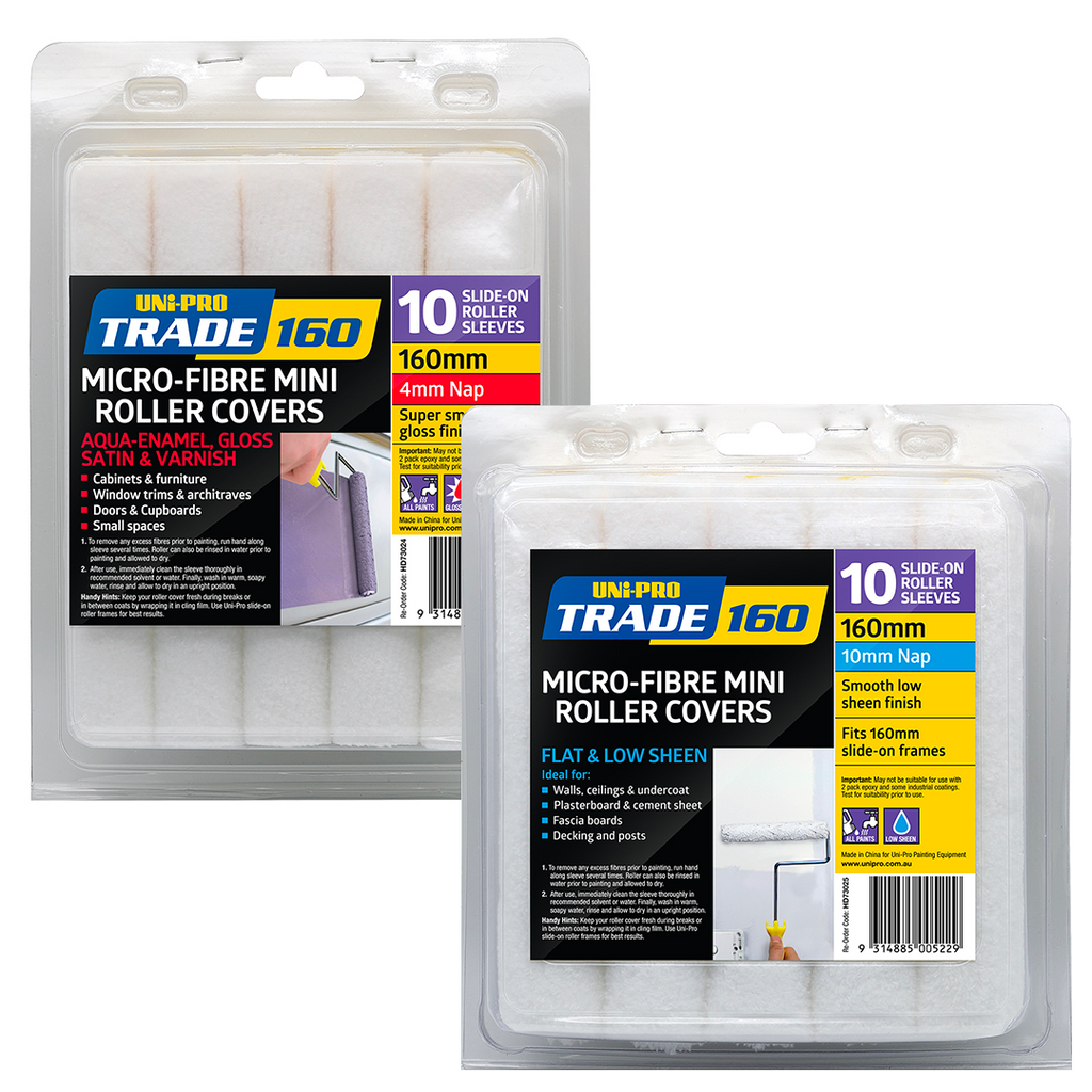 Uni-Pro Trade 160mm Microfibre Mini Roller Covers Pack 10 - Box of 6
