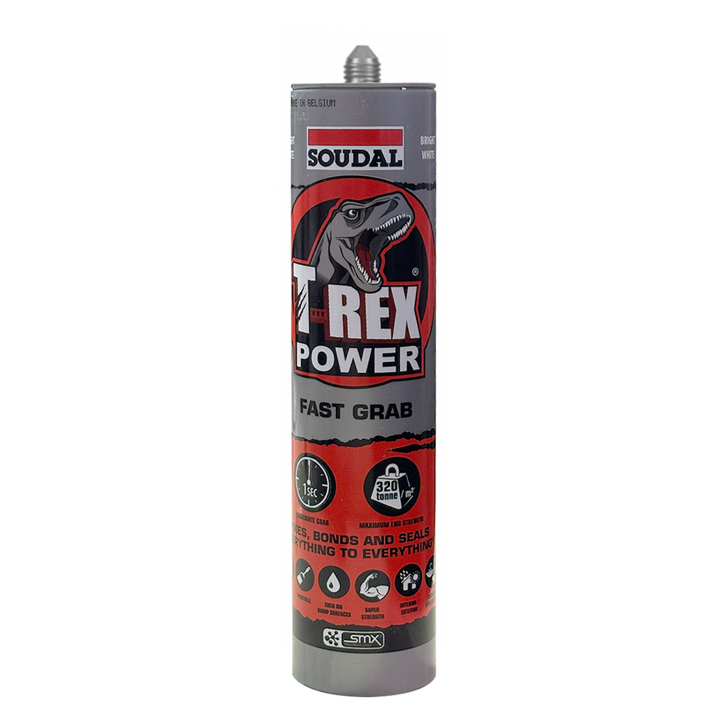 Soudal T-Rex Power Fast Grab 290ml bright white SMX polymer adhesive with 1-second grab