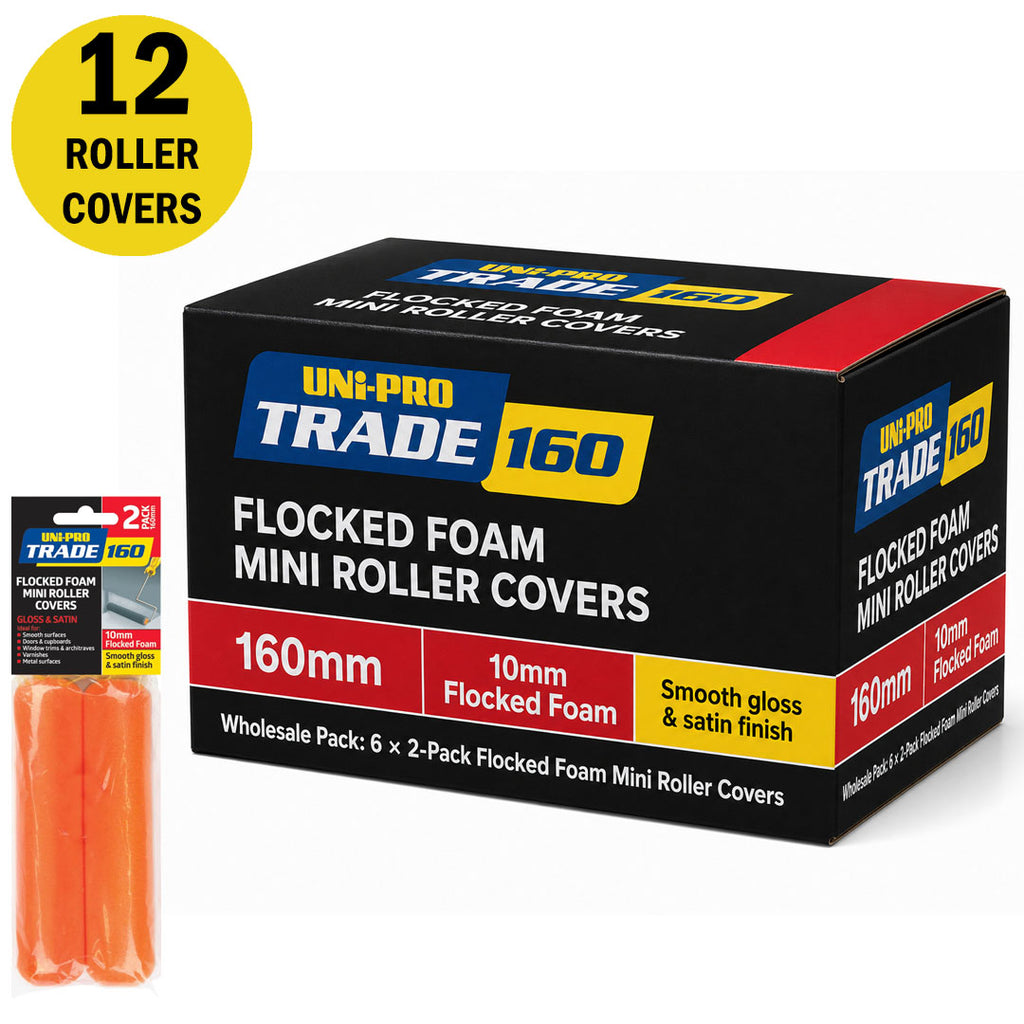 Uni-Pro Trade 160mm High Density Flocked Foam Covers 2 Pack 10mm Nap - Box of 6