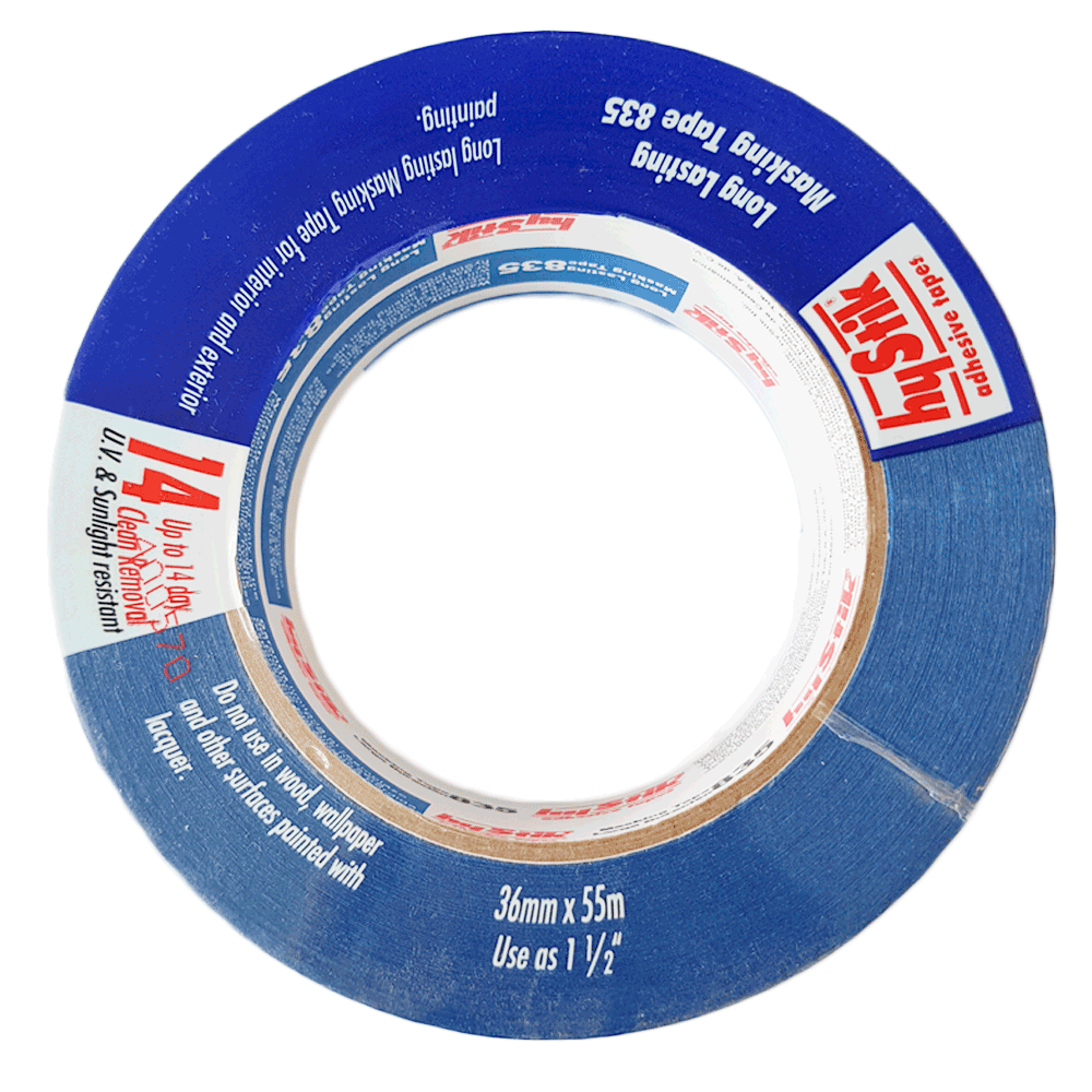 36mm Hystik 835 blue masking tape, 14-day UV resistant adhesive for glass and timber prep