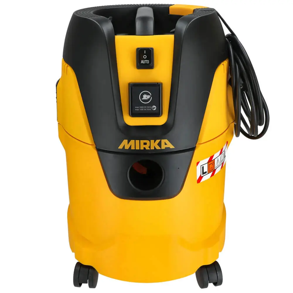 Compact 25L Mirka dust extractor with L-Class certification for site and workshop use