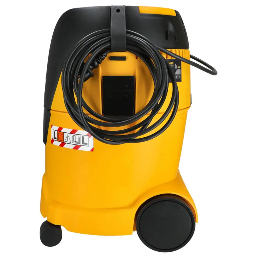 Mirka 25L dust extractor with integrated cable storage hook and heavy-duty power lead