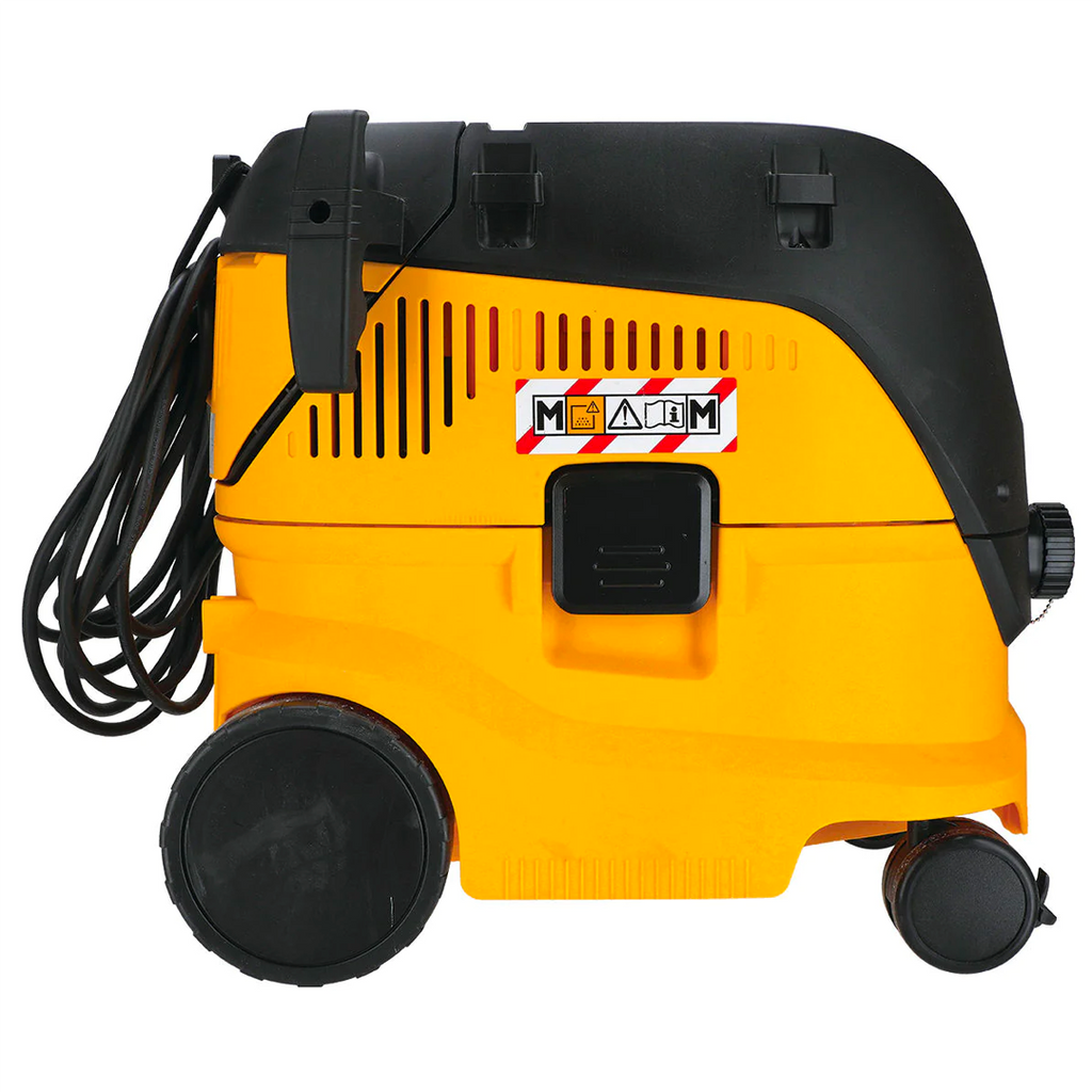Side view of the M-Class Mirka 1230 extractor showing the hazardous dust label