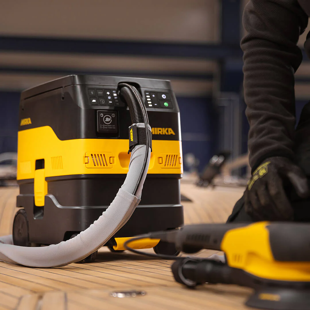 Mirka DEXOS 1217 M AFC connected to sander for professional dust free sanding