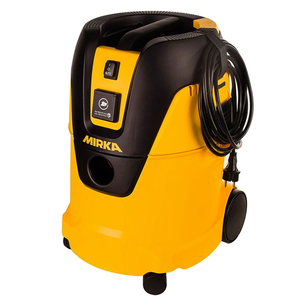 Mirka 25L dust extractor with power cable neatly organised on the side storage hook