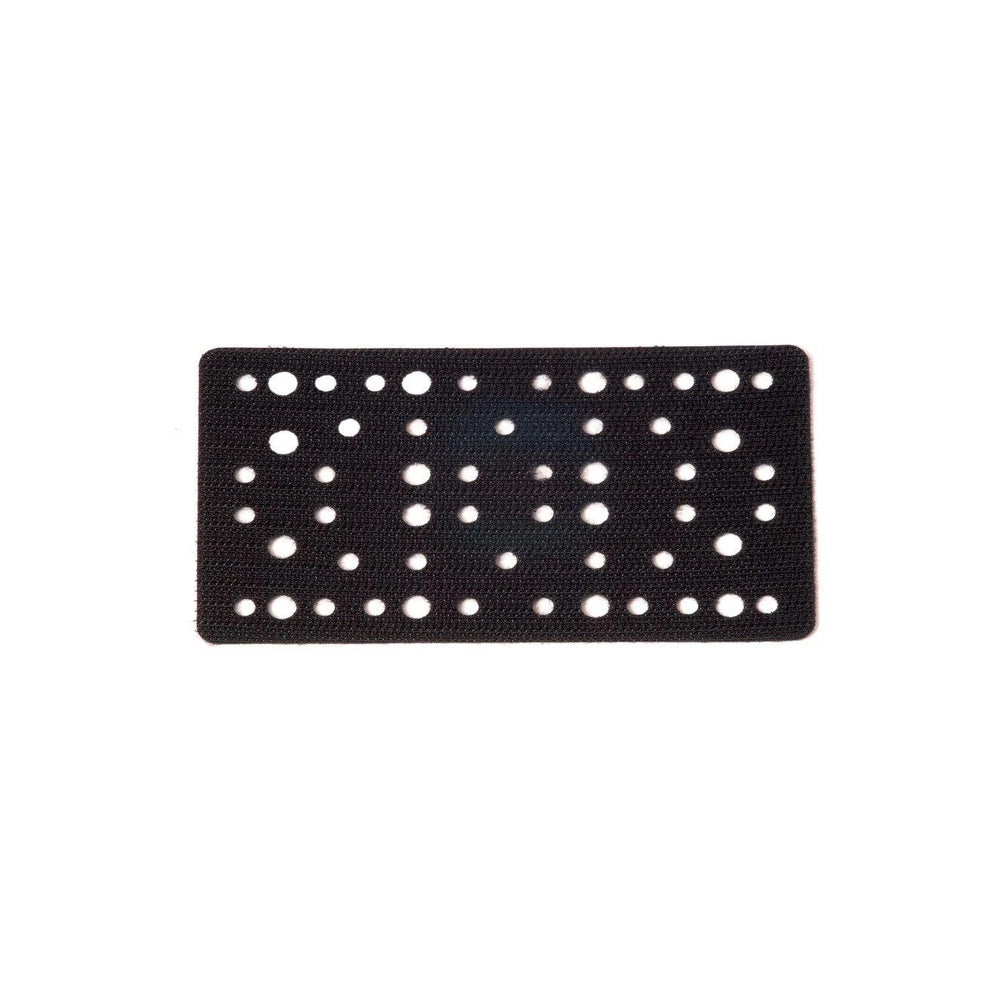 Top-down view of a genuine Mirka DEOS 81x133mm pad saver showing the multi-hole pattern
