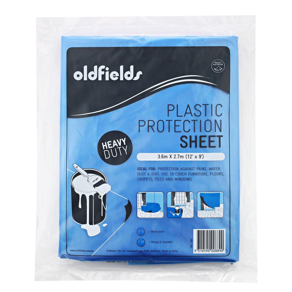 Oldfields 3.6m x 2.7m heavy duty blue plastic protection sheet, waterproof and reusable