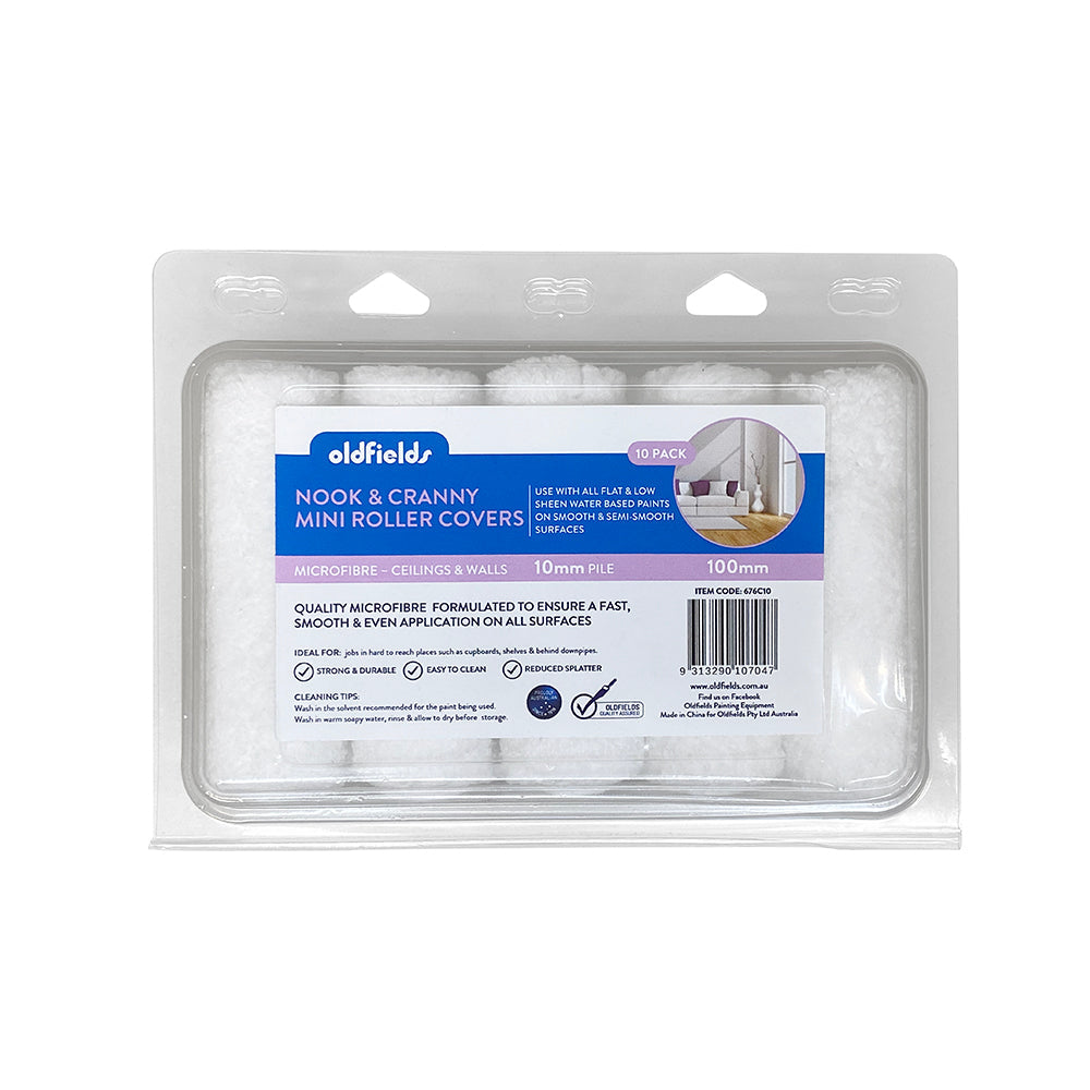 10 pack of Oldfields 100mm mini roller covers with 10mm pile for smooth application