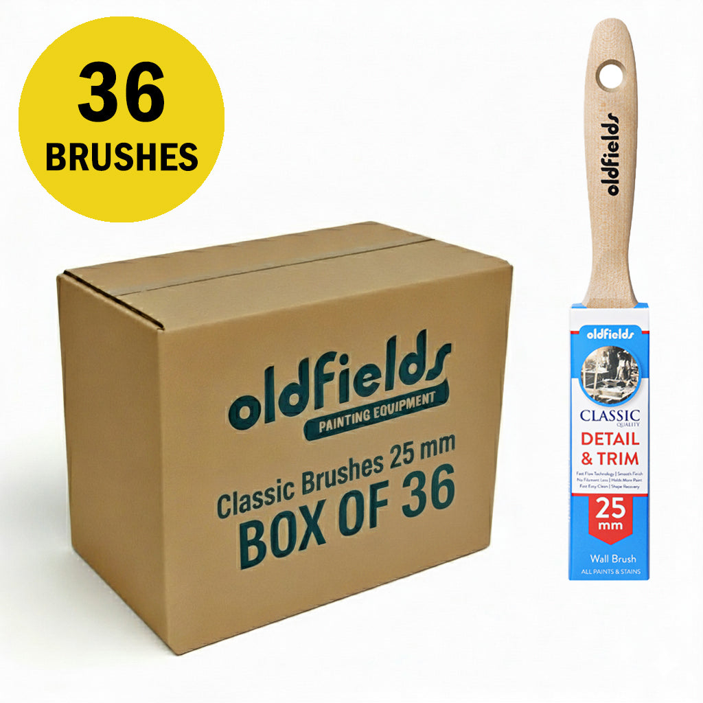 Bulk box of 36 Oldfields Classic 25mm wall brushes for home improvement projects