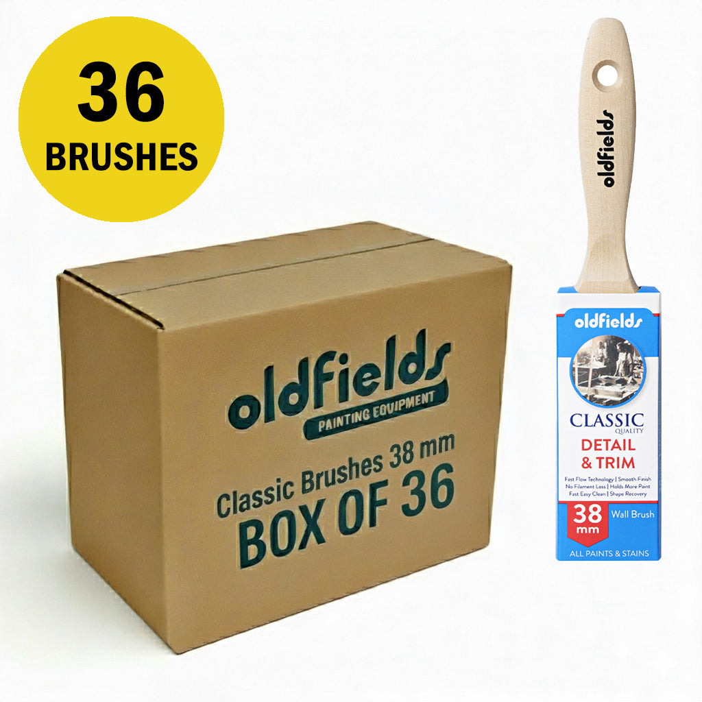Trade supply box of 36 Oldfields Classic 38mm wall brushes for all paints and stains