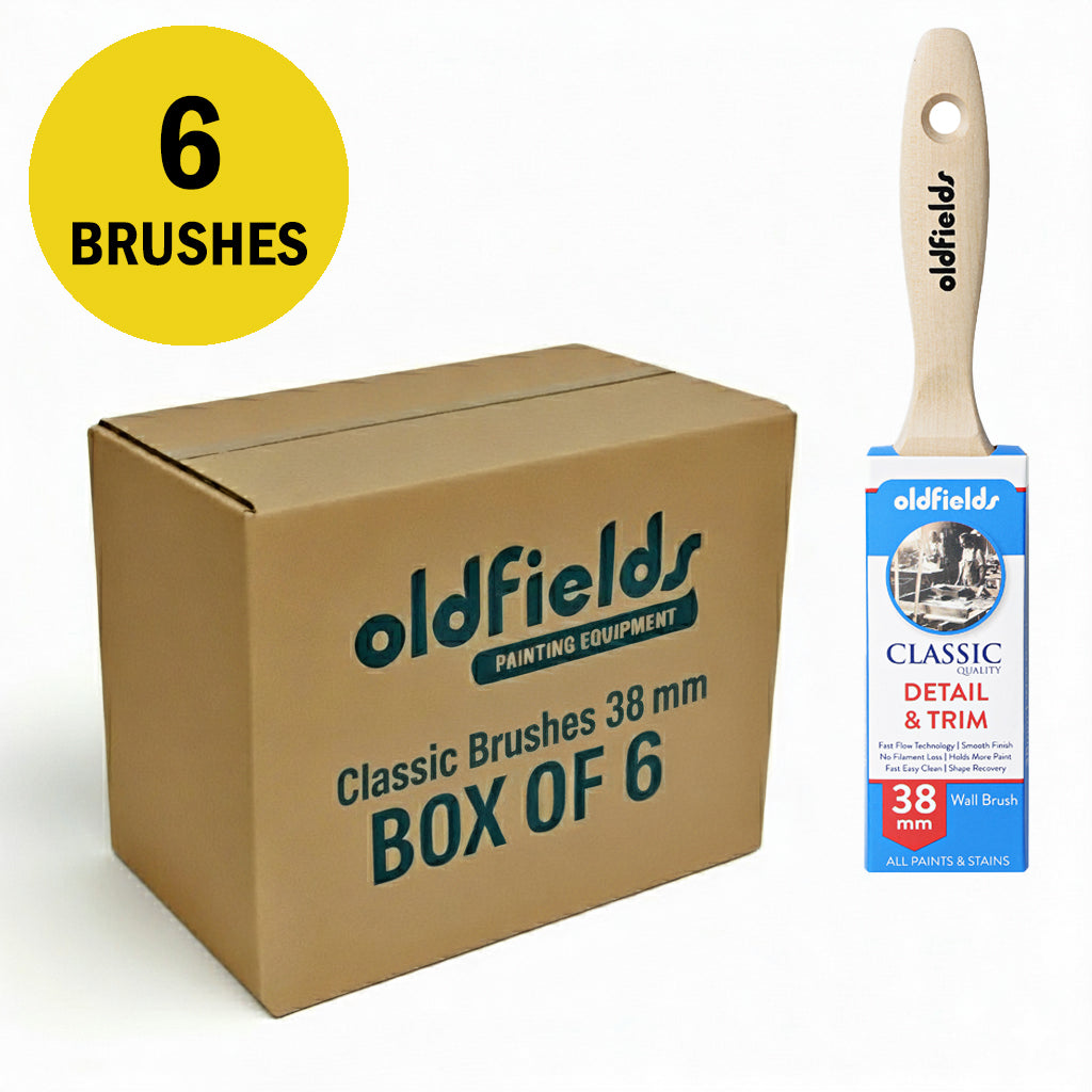 6 pack of Oldfields Classic 38mm wall brushes, ideal for DIY detail and trim work