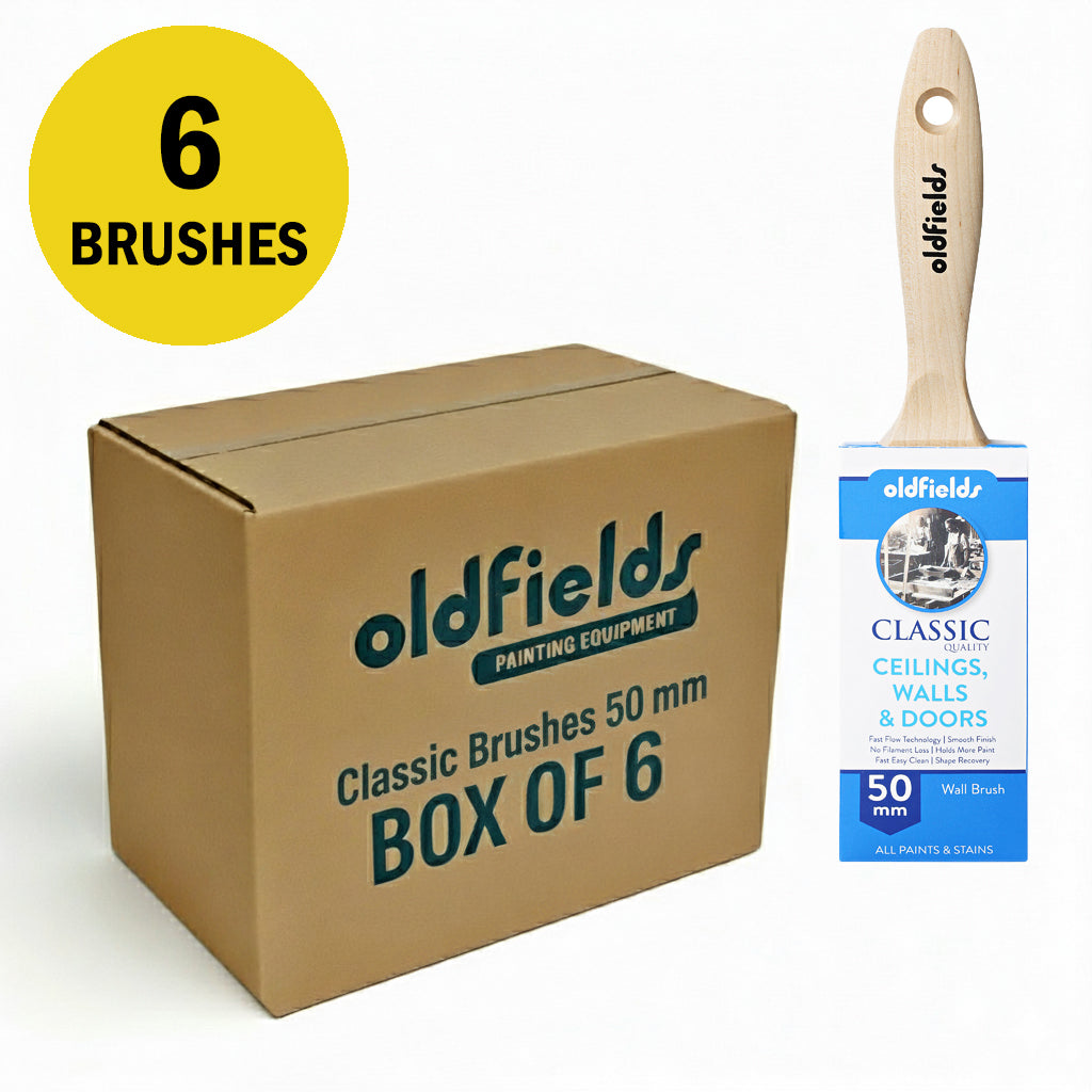 6 unit pack of Oldfields Classic 50mm wall brushes for ceilings, walls and doors
