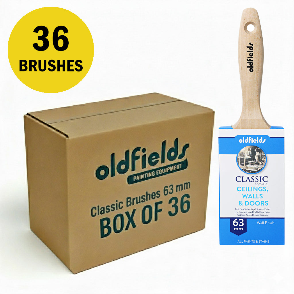Bulk box of 36 Oldfields Classic 63mm wall brushes for large home renovation projects
