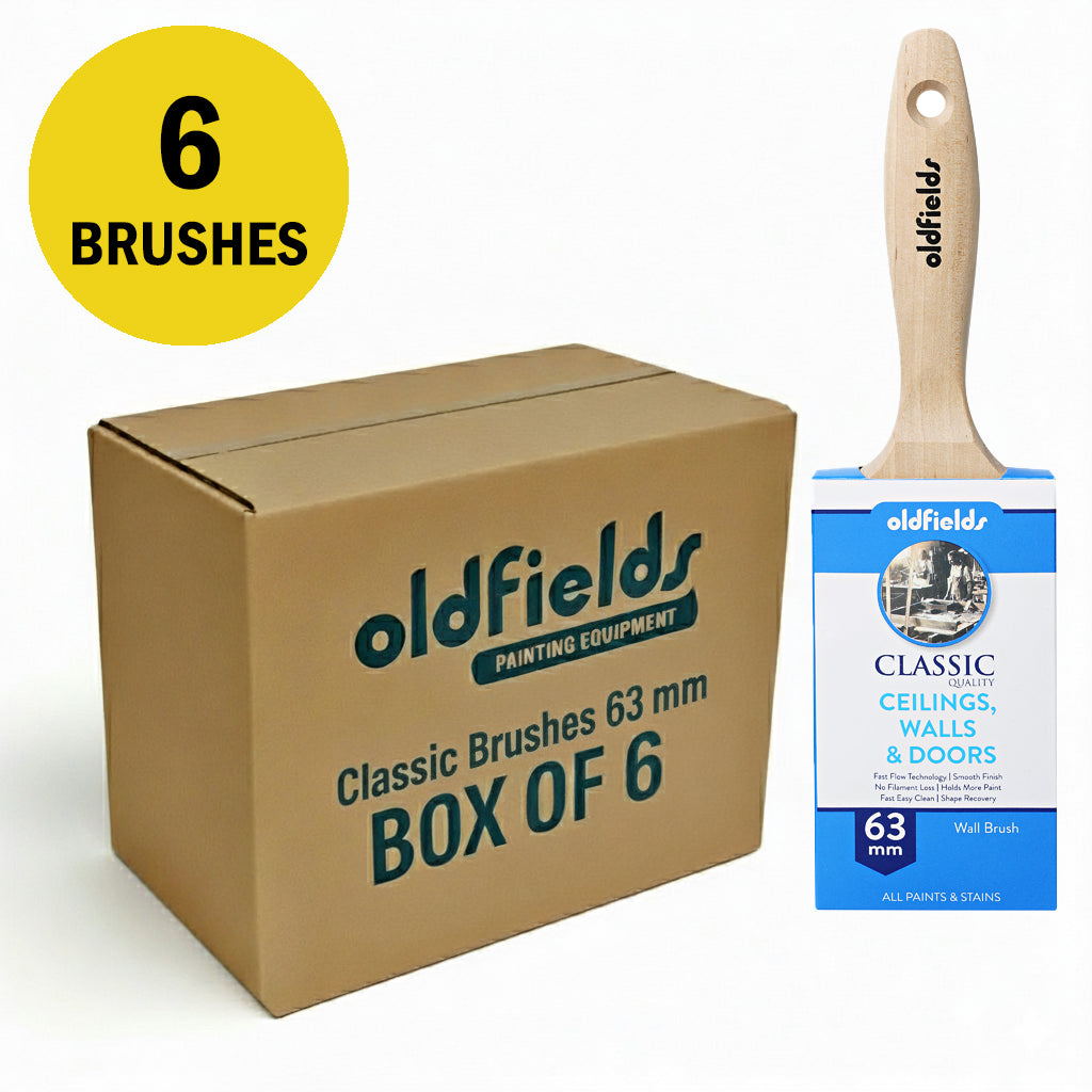 6 pack of Oldfields Classic 63mm wall brushes for DIY painting of walls and doors