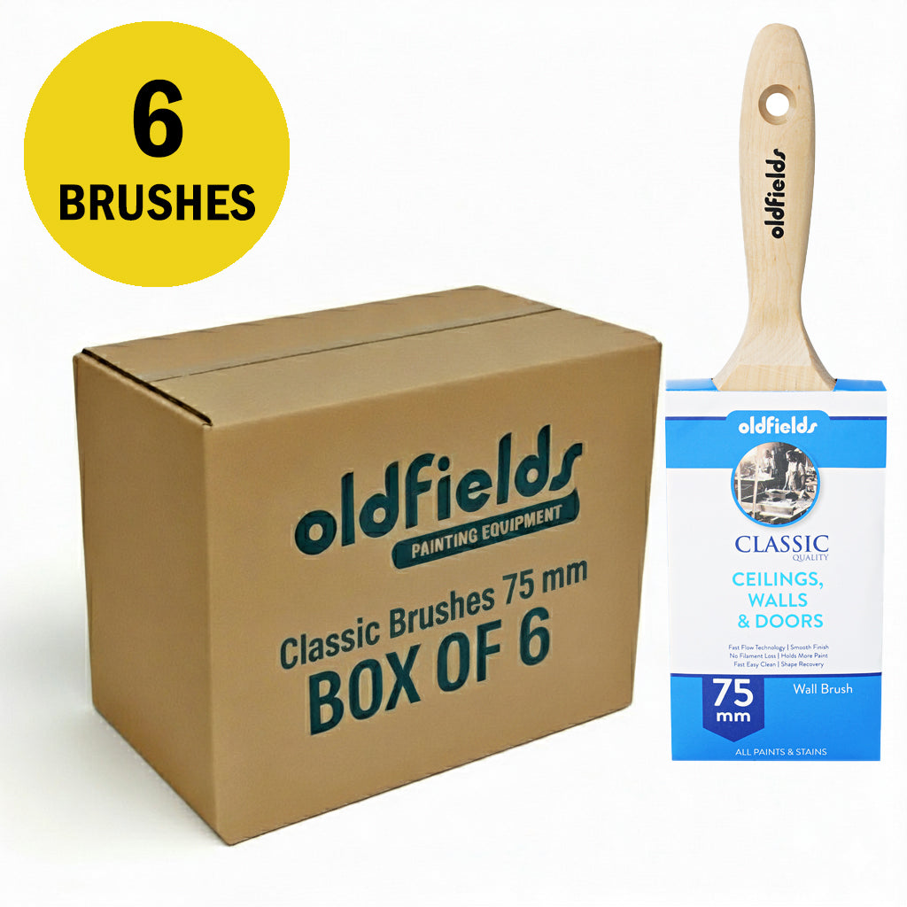 DIY pack of 6 Oldfields Classic 75mm wall brushes for smooth coverage on large surfaces