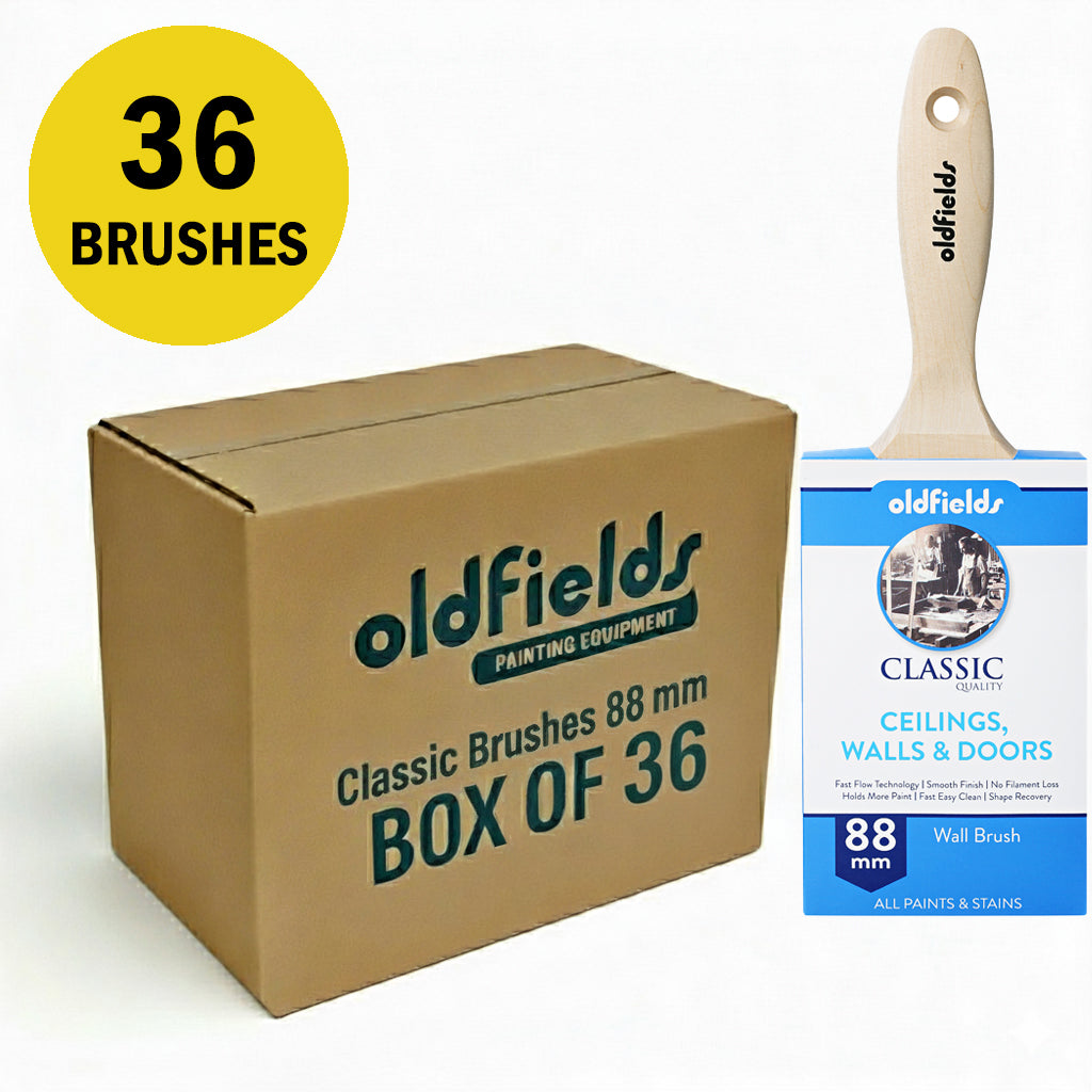 Large bulk box of 36 Oldfields Classic 88mm wall brushes for major DIY painting tasks