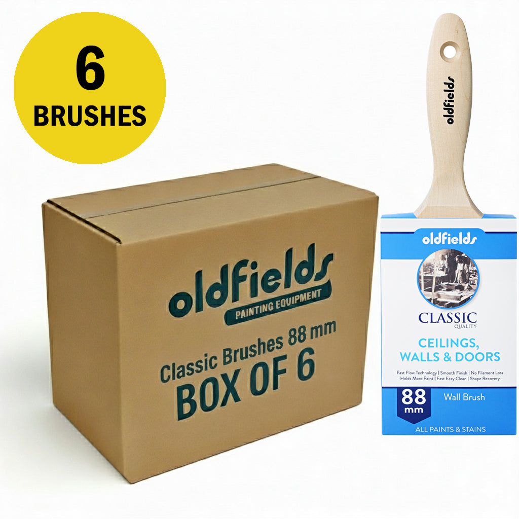 6 pack of Oldfields Classic 88mm wall brushes, ideal for fast coverage of walls and ceilings
