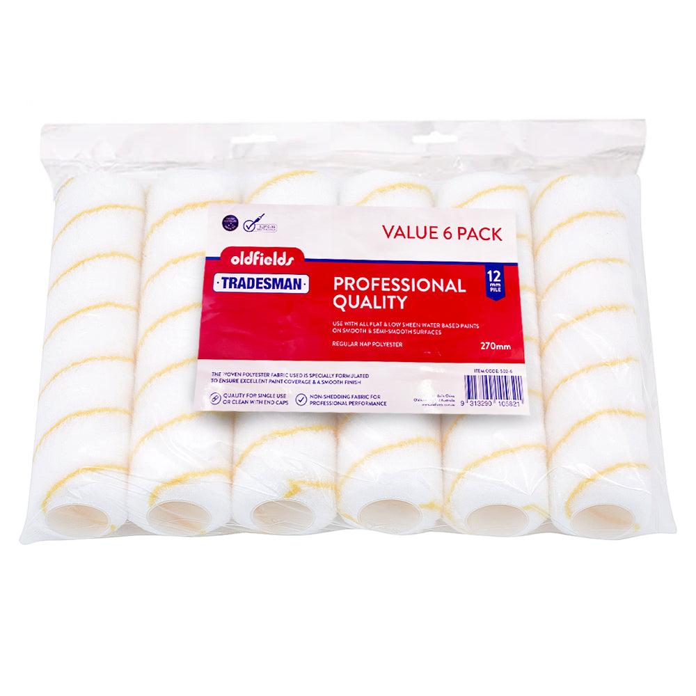 Oldfields Tradesman Professional Quality Polyester 270mm Fabric Rollers - Pack of 6
