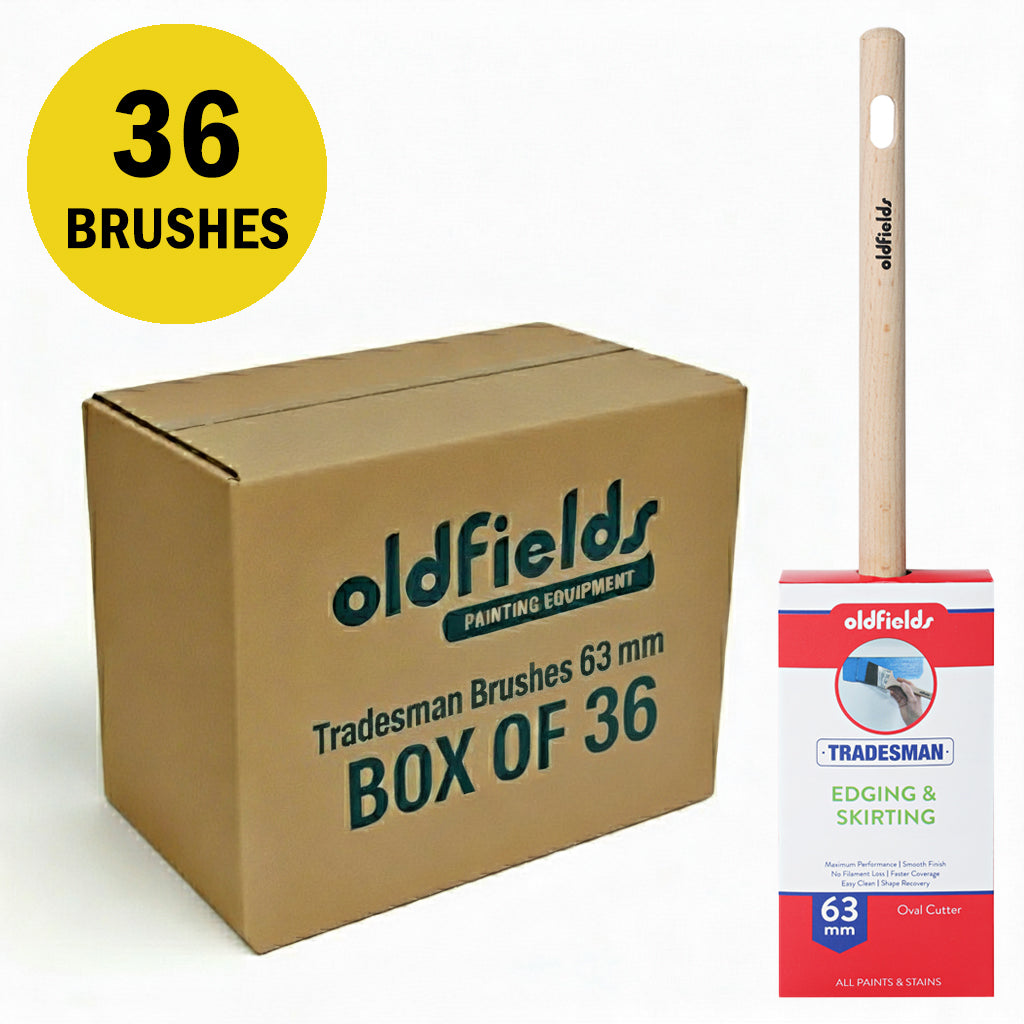 Bulk pack of 36 Oldfields Tradesman 63mm oval brushes, high paint holding capacity design