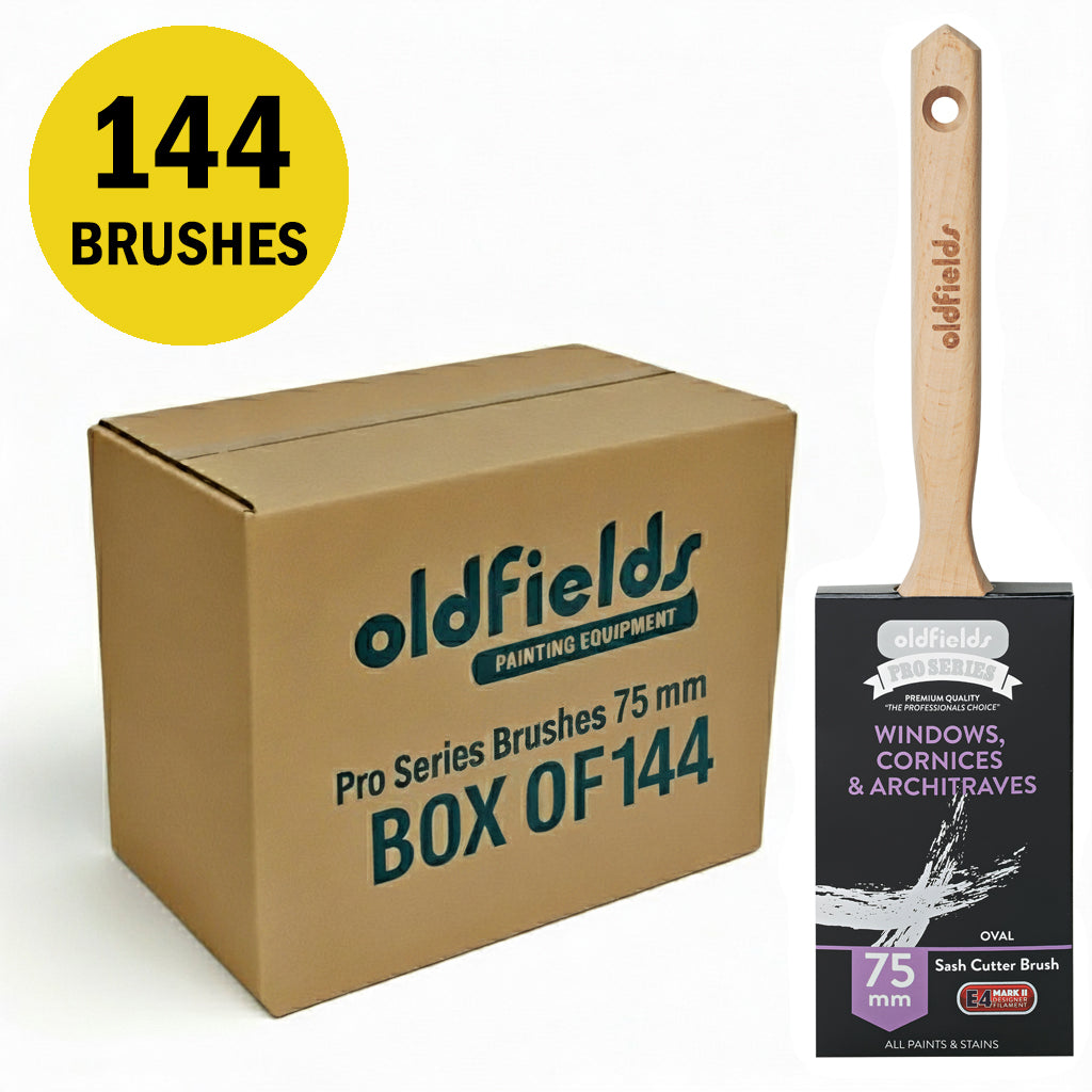 Full box of 144 Oldfields 75mm oval sash cutters, ideal for industrial painting supplies