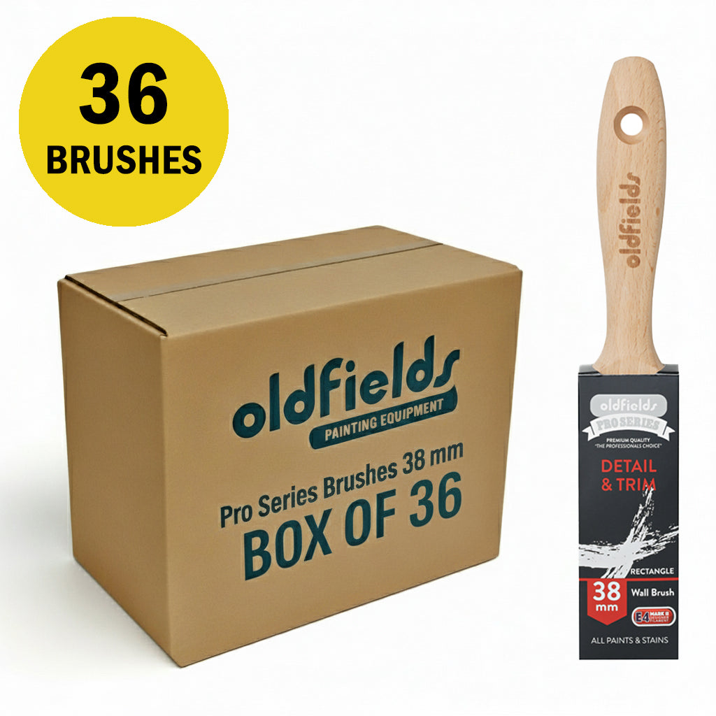 Bulk box of 36 Oldfields Pro Series 38mm wall brushes for large scale painting trade