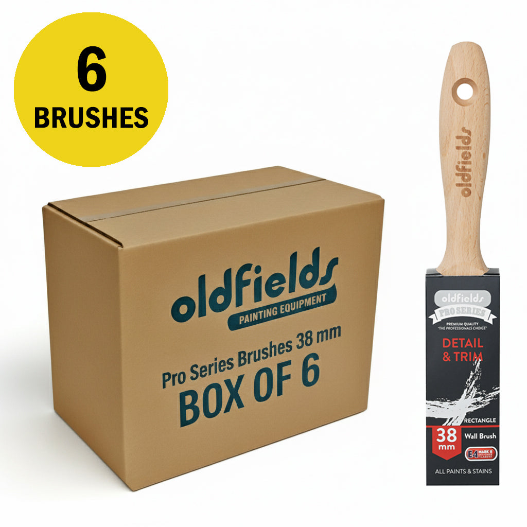 Trade pack of 6 Oldfields 38mm Detail & Trim wall brushes in a professional supply box