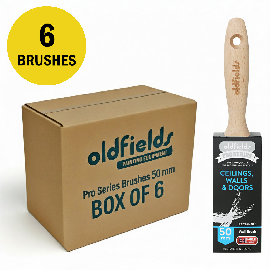 6 pack of Oldfields Pro Series 50mm wall brushes for ceilings, walls and doors