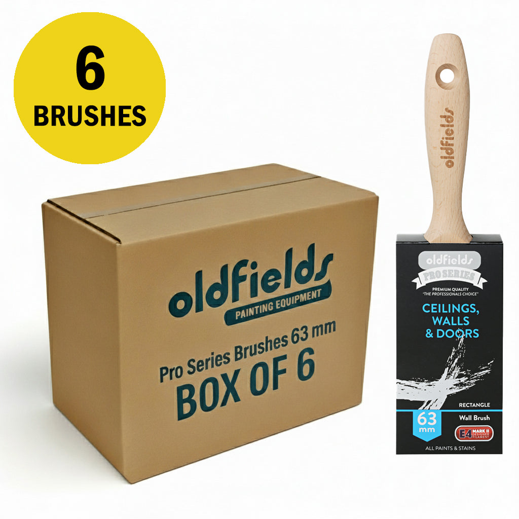 Trade pack of 6 Oldfields Pro Series 63mm wall brushes for trade painting projects