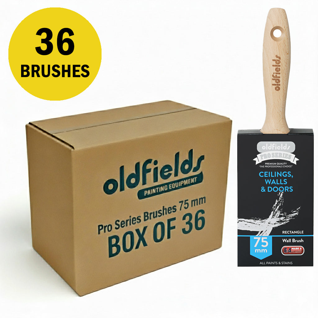 Trade supply box containing 36 Oldfields 75mm rectangle wall brushes for commercial use