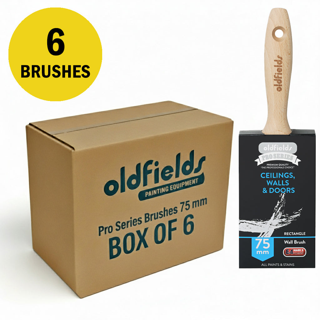 6 pack of Oldfields Pro Series 75mm wall brushes for large interior surface painting