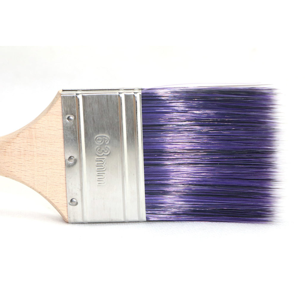 Detail shot of stainless steel ferrule stamped with 63mm size indicating brush width