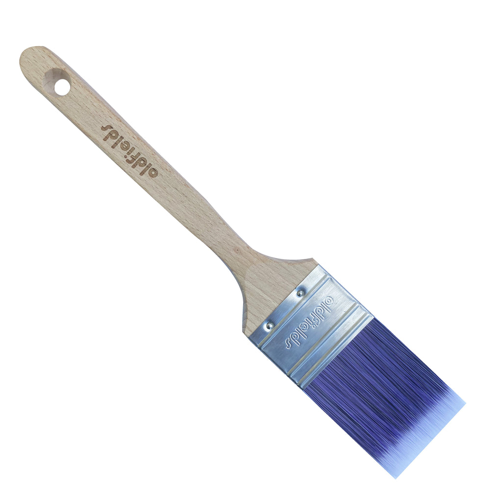 Oldfields Pro Series sash cutter brush with long timber handle and purple synthetic bristles