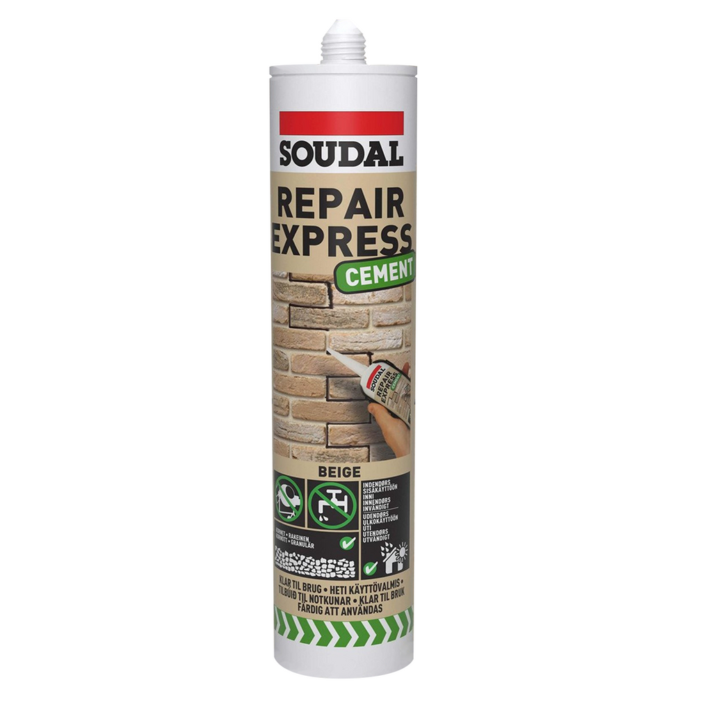 Soudal 290ml Beige mortar filler cartridge for repairing cracks in brickwork joints