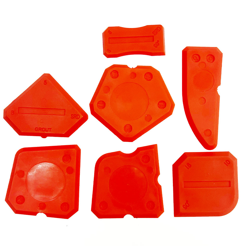 Top view of 7 different Soudal spatula profiles for various sealant joint angles