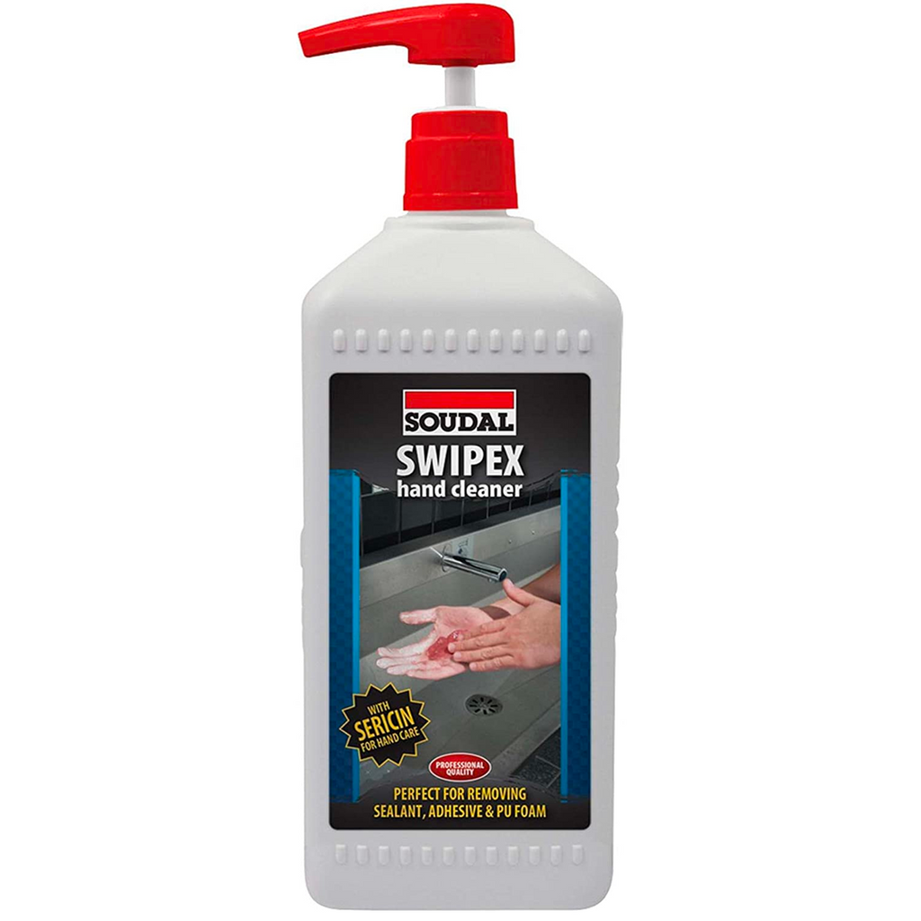 Soudal Swipex 1L heavy duty hand cleaner with pump for removing sealant and PU foam